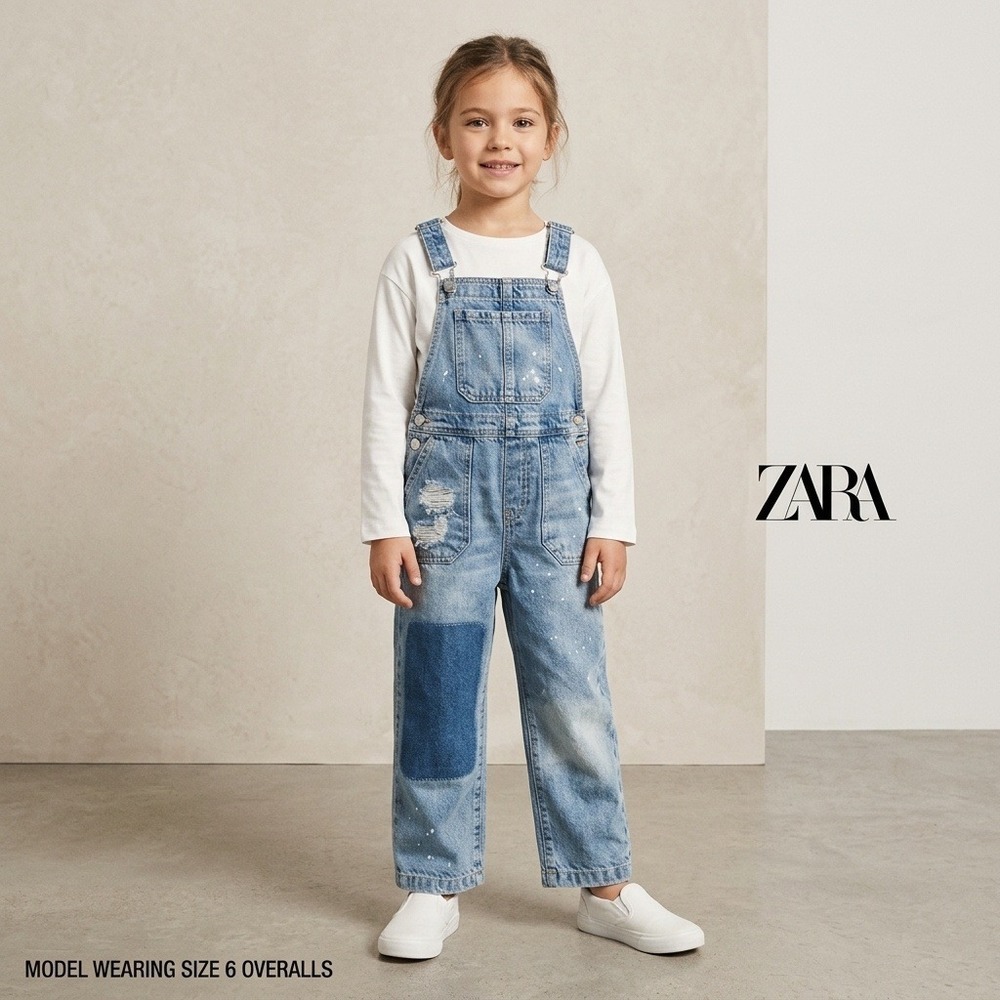 Zara Denim Overalls Kids Size 6 Light Blue
